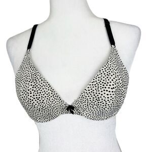 Maidenform Bra Women 34B White Black Polka Dot Padded Wired Smooth T-Shirt Bra